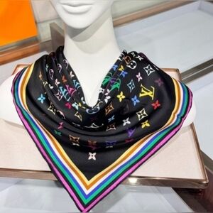 Black Multicolor Silk Scarf